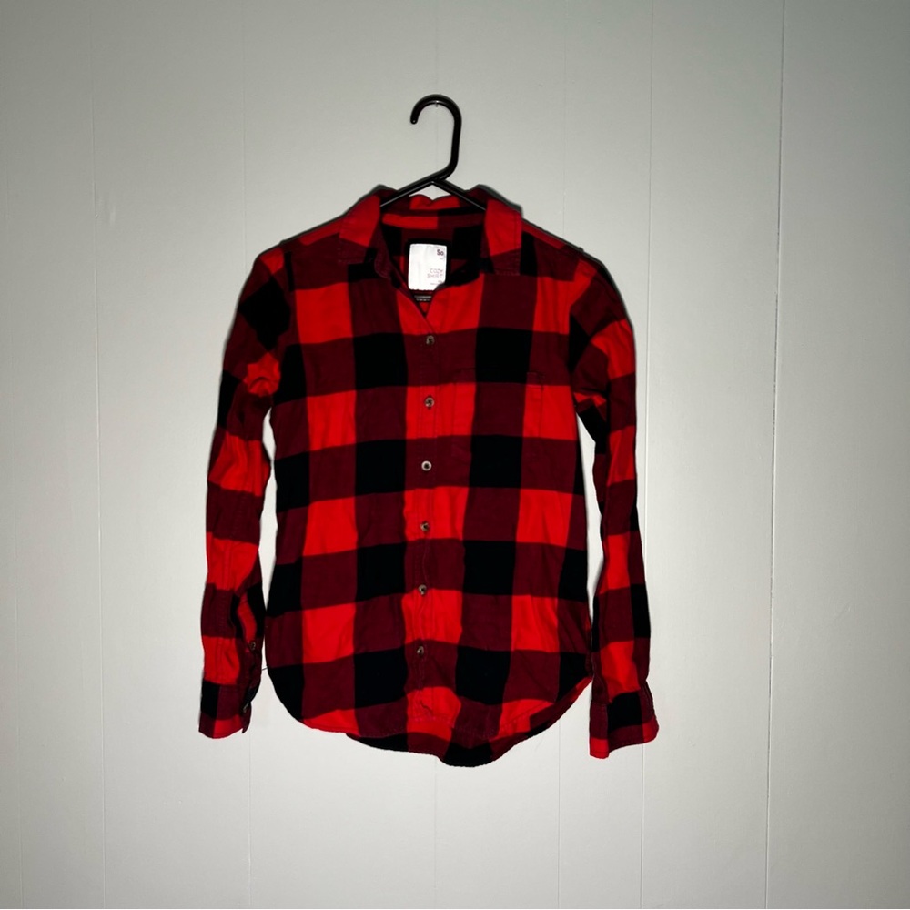 SO | Women's XS | Red Plaid Button Up Long Sleeve Flannel Shirt 100% Cotton